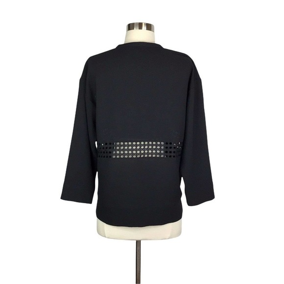 IRO Bret Crepe Half Zip Laser Cut Top Black 3/4 Sleeve 38 / 6 - Picture 5 of 9